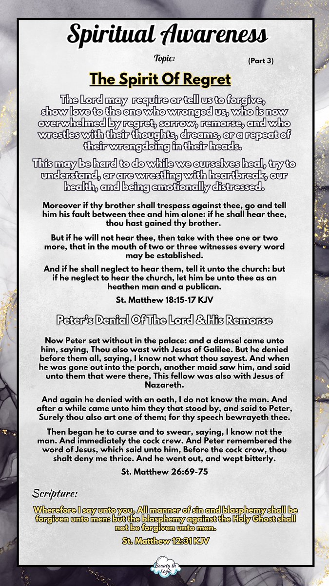 BeautyInLogic's tweet image. Spiritual Awareness: The Spirit Of Regret (Part 1-3 &amp;amp; Prayer)

#noregrets #regret #betrayal #vindication #protection #healing #jesussaves #godisgood #peace