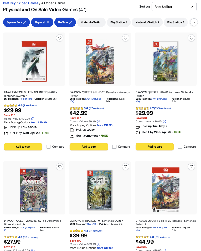 IGNDeals's tweet photo. Square Enix physical game sale at Best Buy going on right now, if you prefer to own your games. Although with updates and downloads and whatnot, it's a little murky. But whatever, live for the moment, save some money. https://t.co/edeC1D4tkj #ad https://t.co/eifq754Biz