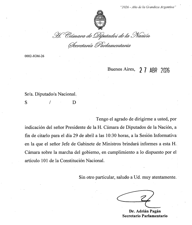 📢Confirmada la sesión informativa con Adorni para este miércoles a las 10.30 hs. Se espera que Milei y Karina acompañen desde los palcos.
