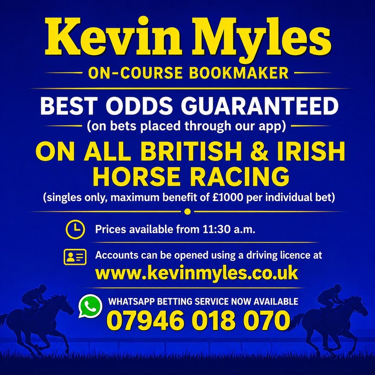KevinMylesLtd's tweet photo. Its PUNCHESTOWN WEEK and we will be continuing with our new higher limits BEST ODDS GUARANTEE on 🇬🇧 GB and 🇮🇪 Irish Horseracing 🏇🏻via our request a bet service for the whole month of May. (See Ts and C’s) 
#punchestownraces
https://t.co/t0nhEGkxqG https://t.co/T5gAA2CrRT