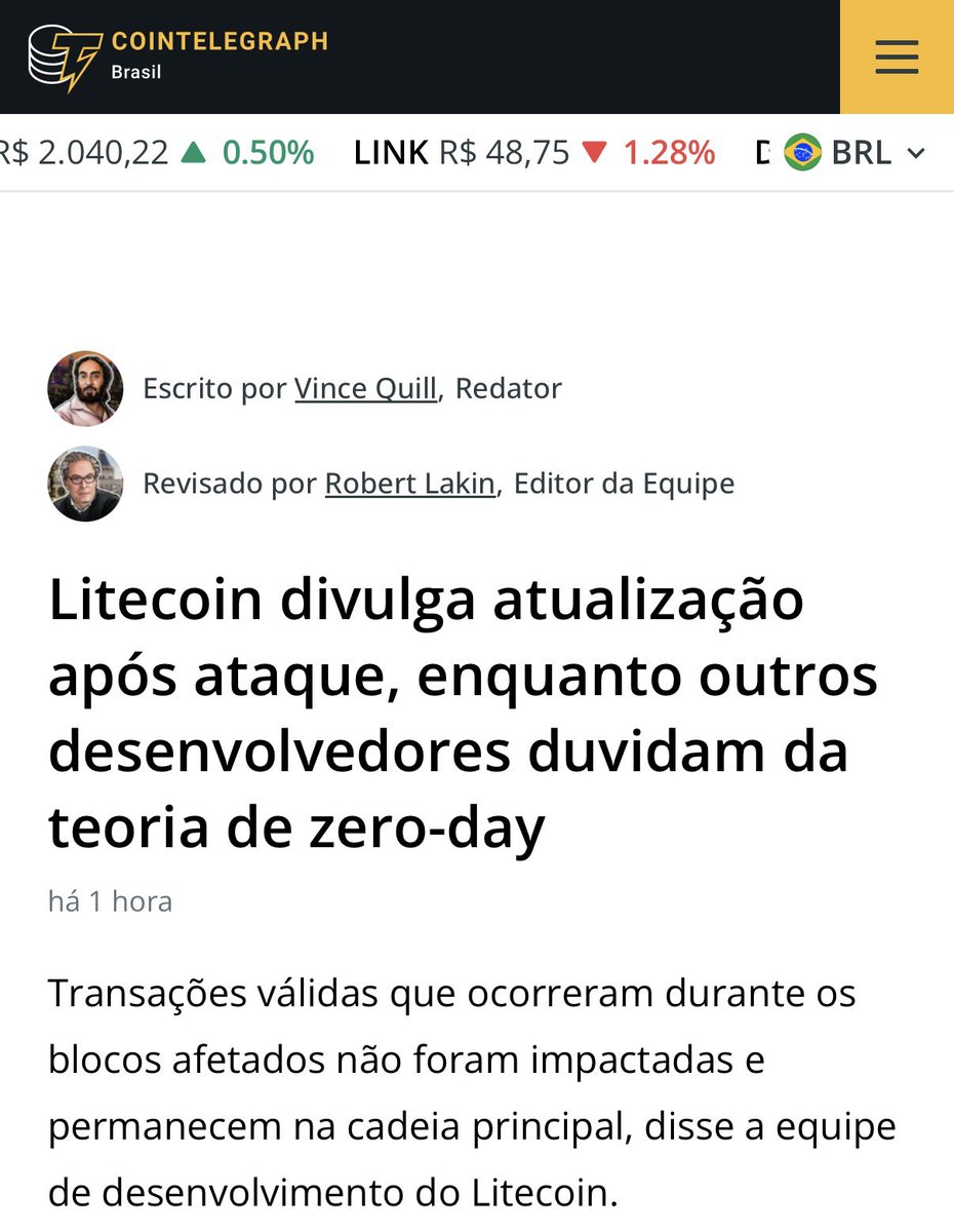BrCointelegraph's tweet image. #LTC enfrentou problemas em sua blockchain