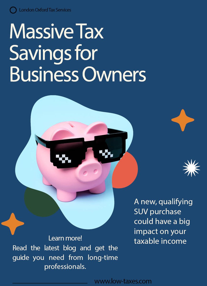 londonoxfordtax's tweet image. Business owners: Don’t overlook this 2026 tax opportunity - 
A qualifying SUV purchase could significantly reduce your taxable income.

Read the full breakdown here:
low-taxes.com/blog.php

#TaxHelp #NewCar #LowTaxes #TaxSeason #Accounting