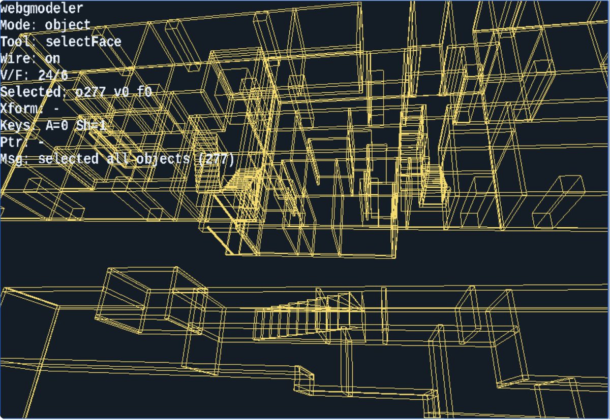 BlenderからGltfでデータのやり取りすると4角面が3角に分割されて建築物のワイヤーフレームが汚くなるので、json用のインポート／エクスポートBlenderアドオンを追加。今のブラウザはCompression Streams API を持っているので圧縮も簡単。
#webg
