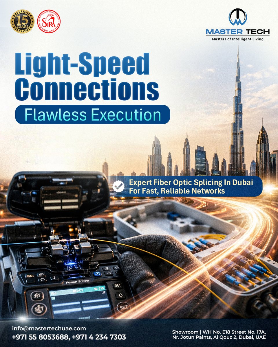 uaemastertech's tweet image. Power up your network with light-speed precision.⚡

Expert fiber optic splicing in Dubai for fast, reliable and seamless connectivity—backed by 15+ years of experience.

📅 Book your service today!

📞 +971 55 805 3688

#FiberOptic #DubaiBusiness #FastConnectivity #Networking