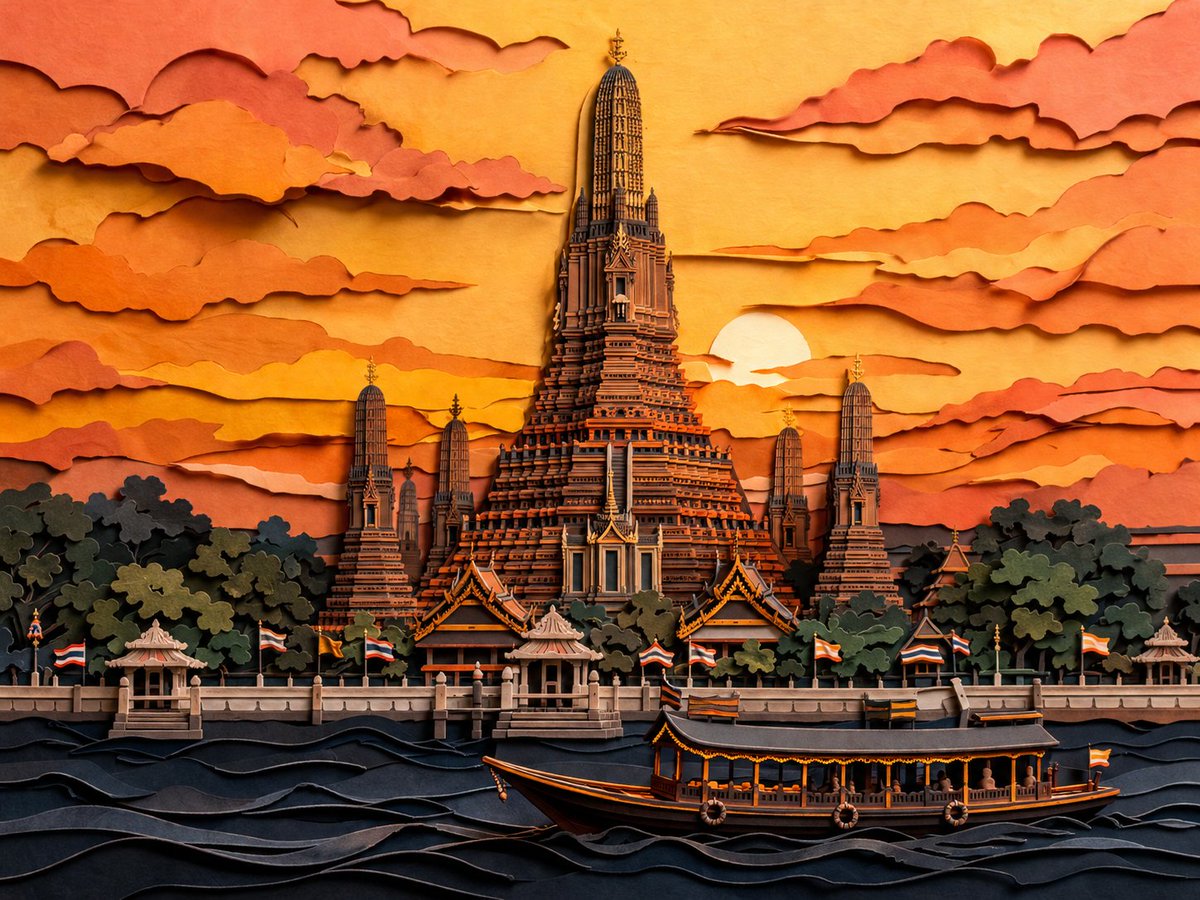 Papercut Wat Arun at Sunset
