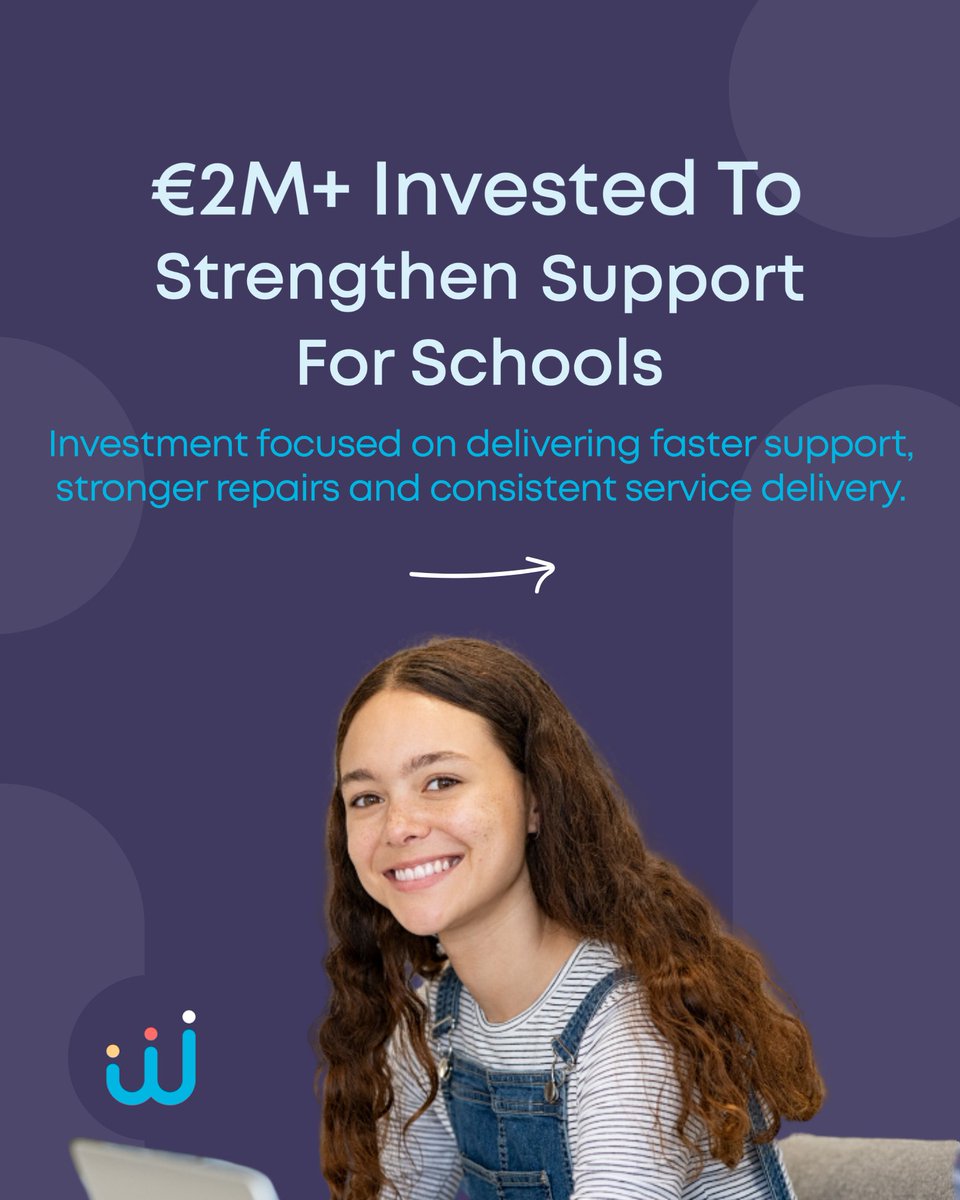 Gowriggle's tweet photo. Over €2 million invested in service and support - all with schools and students in mind. Faster issue resolution and stronger repairs help keep learning moving, reduce disruption in schools, and give parents peace of mind when devices need attention. 💻📚 https://t.co/E8rUW5Q6Wg