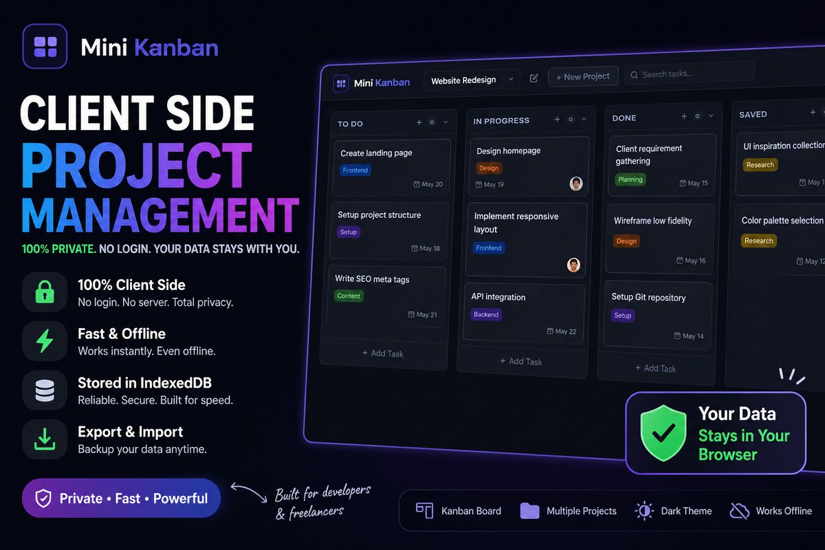 webdevpuneet's tweet image. 🚀 Introducing Mini Kanban! 📷tools.webdevpuneet.com/mini-kanban #ProjectManagement #Productivity #ClientSide #Privacy