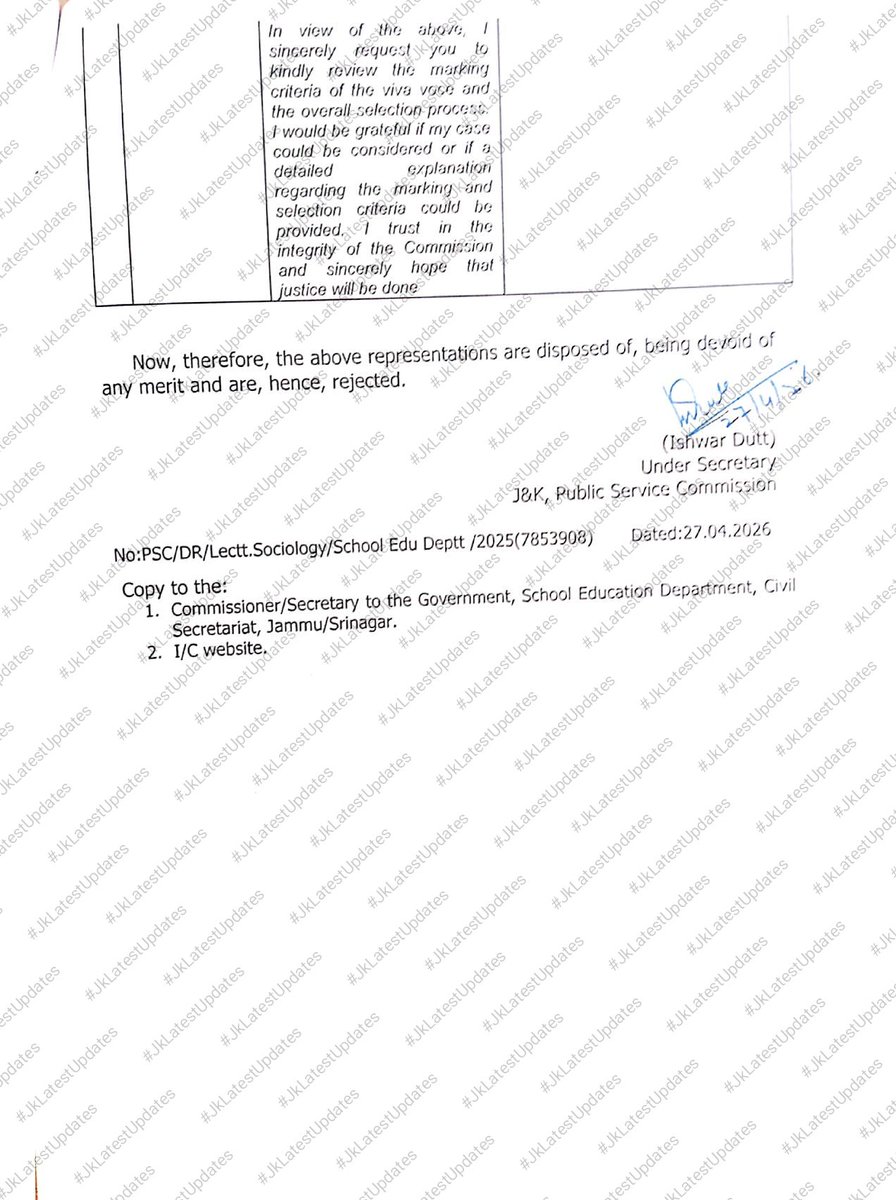 JkLatestUpdates's tweet image. [J&amp;amp;K PSC ]
.
.
&amp;gt;&amp;gt;   Filling up of the posts of Lecturer Sociology in School Education Department - Disposal of representation thereof.. #JkLatestUpdates
.
.
&amp;gt; [SHARE IT] + #Sociology #Lecturer #JKPSC  @diprjk @infjammu @SchoolEdujkut