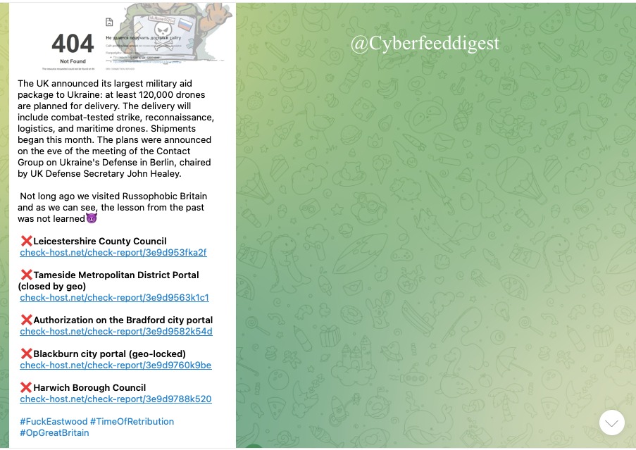 cyberfeeddigest's tweet image. The pro-Russian group #NoName057 targeted #UK websites with #DDOS attack:

❌Leicestershire County Council
❌Tameside Metropolitan District Portal (closed by geo)
❌Authorization on the Bradford city portal
❌Blackburn city portal (geo-locked)
❌Harwich Borough Council