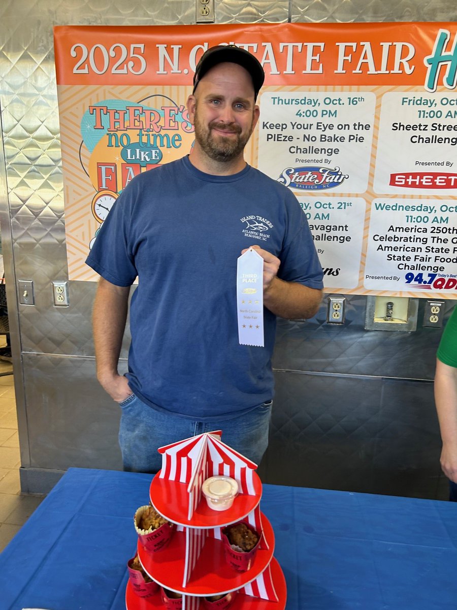 NCStateFair's tweet photo. Congrats to the winners of the America 250-Celebrating the Great State Fair Home Chef Challenge, presented by @947WQDR! #NCStateFair

1st: Chorizo &amp; Jalapeno Fried Potato Cheese Bombs

2nd: Beer Battered Bourbon &amp; Salted Caramel Apple Nachos

3rd: Bacapeno Mac &amp; Cheese Bites https://t.co/JVHqmncXCY
