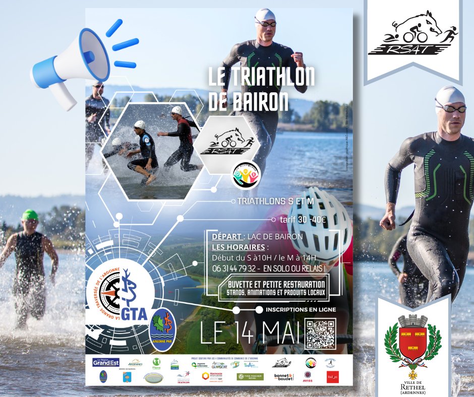 VILLEdeRETHEL's tweet image. 🏊‍♂️🚴‍♀️🏃‍♂️ TRIATHLON DE BAIRON 

Le RSAT vous donne rendez-vous le 14 mai au Lac de Bairon pour une journée sportive et conviviale.

👉 Inscription : ledossard.com/inscription/in…
.
.
#Triathlon #Bairon #SportNature #Challenge
