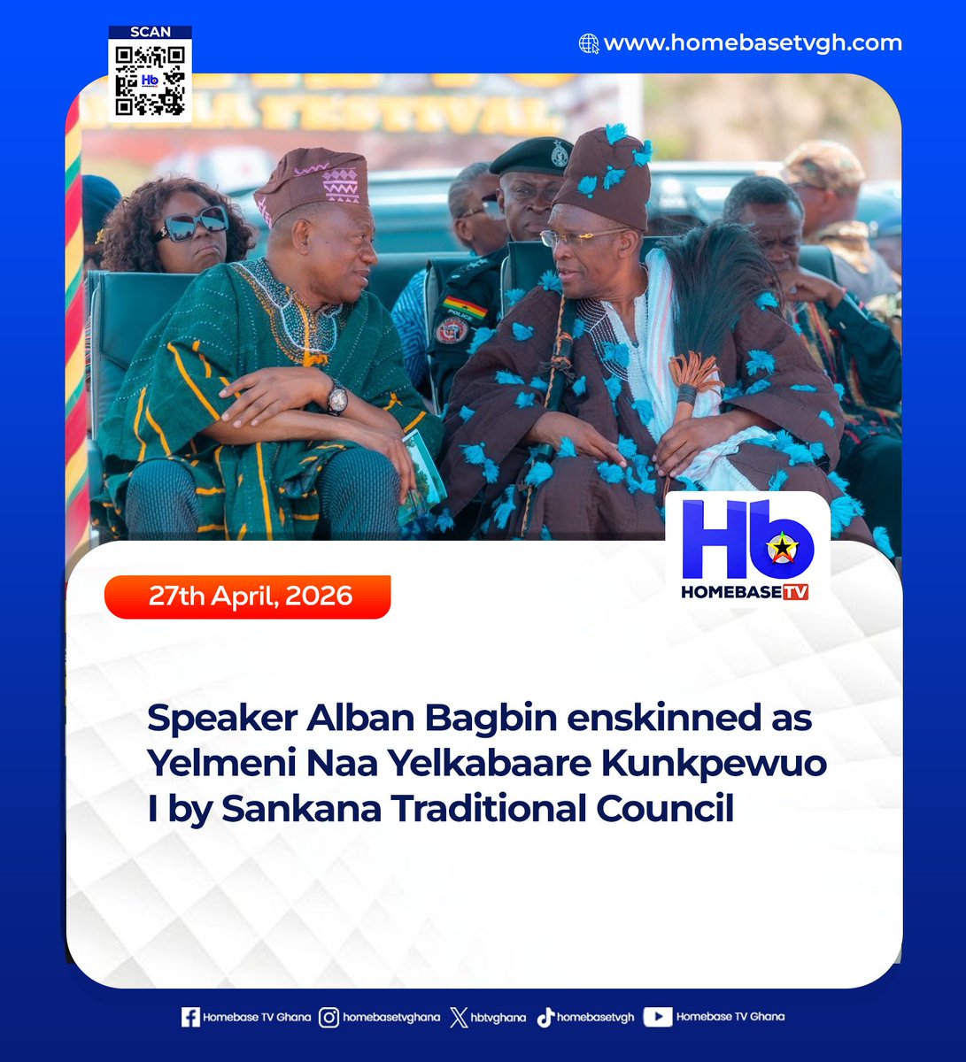 Speaker Alban Bagbin enskinned as Yelmeni Naa Yelkabaare Kunkpewuo I by Sankana Traditional Council

Read more: homebasetvgh.com/news/020c8b13-…

#GhanaPolitics #SportsNews #GhanaUpdates #Worldnews