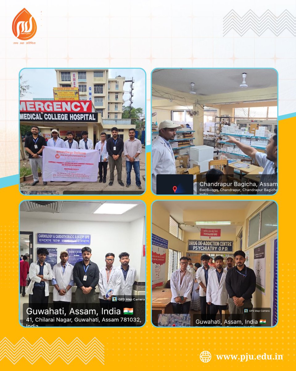 Students of the School of Pharmacy, Pragjyotishpur University, participated in an educational hospital visit as part of the D.Pharm 2nd year curriculum under the subjects Community Pharmacy Management (CPM) and Hospital &amp; Clinical Pharmacy (HCP).

#PharmacyStudents #HospitalVisit
