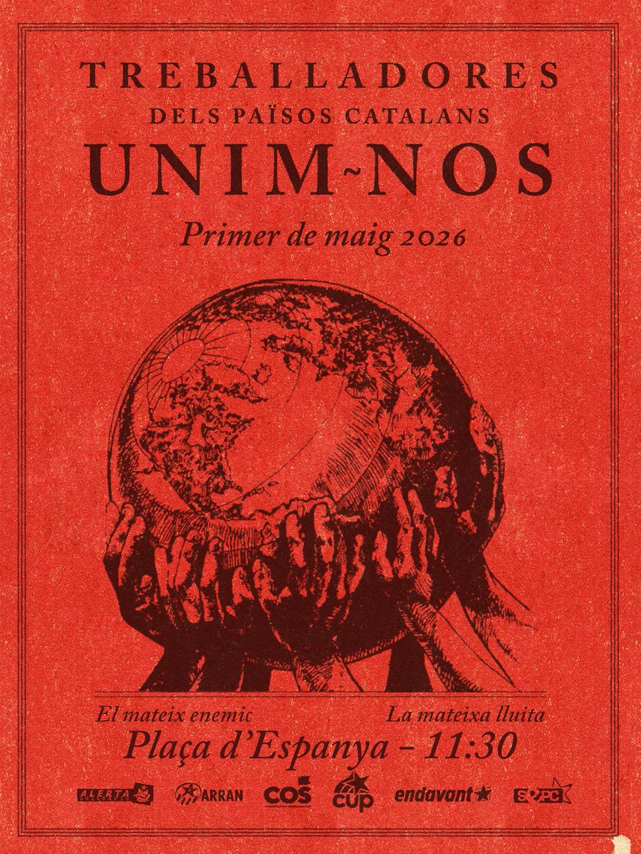 eimallorca's tweet photo. 𝐓𝐫𝐞𝐛𝐚𝐥𝐥𝐚𝐝𝐨𝐫𝐞𝐬 𝐝𝐞𝐥𝐬 𝐏𝐚𝐢𝐬𝐨𝐬 𝐂𝐚𝐭𝐚𝐥𝐚𝐧𝐬: 𝐮𝐧𝐢𝐦-𝐧𝐨𝐬!

Manifestació de l'Esquerra Independentista de Mallorca pel Primer de maig: 

Plaça d'Espanya (Palma) 
11:30 h.

𝐄𝐥 𝐦𝐚𝐭𝐞𝐢𝐱 𝐞𝐧𝐞𝐦𝐢𝐜. 𝐋𝐚 𝐦𝐚𝐭𝐞𝐢𝐱𝐚 𝐥𝐥𝐮𝐢𝐭𝐚. https://t.co/ZD1KhA4PEG