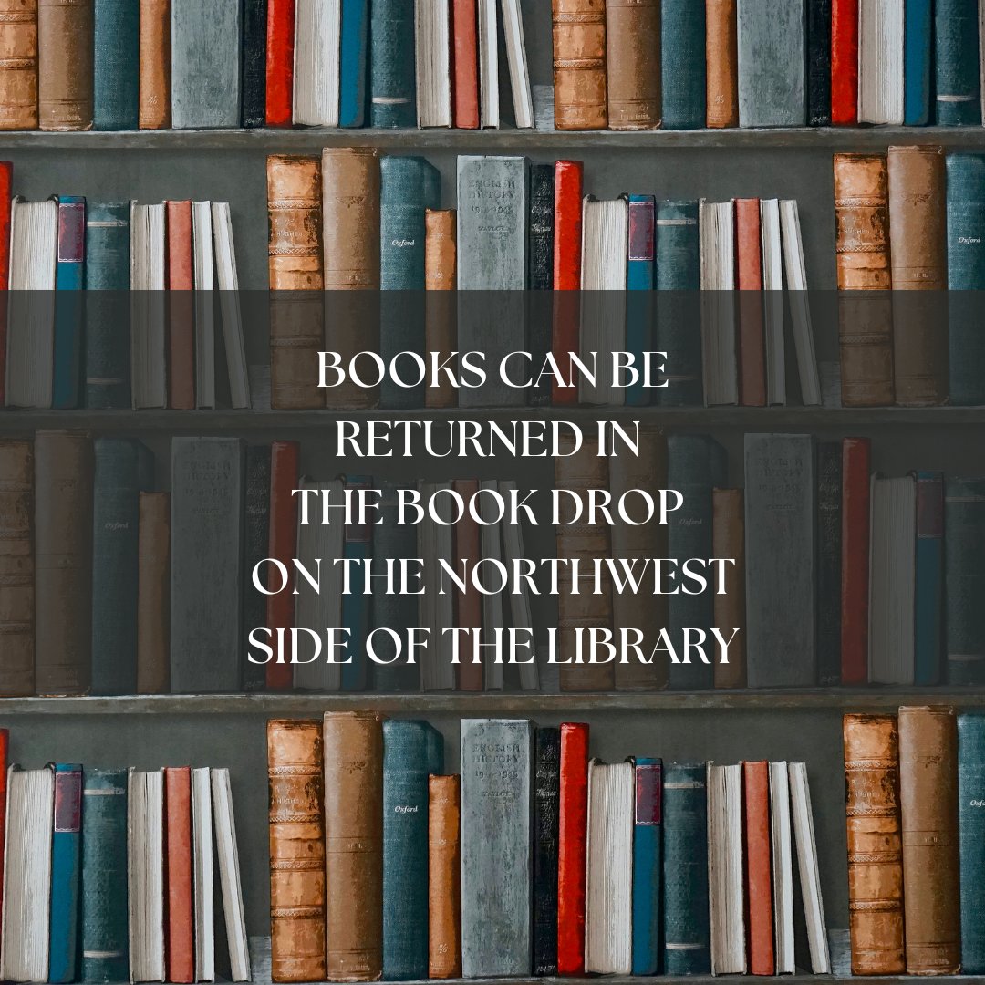 USDLibraries's tweet photo. Books can be returned in the book drop on the Northwest side of the Library https://t.co/DOJodGCt54