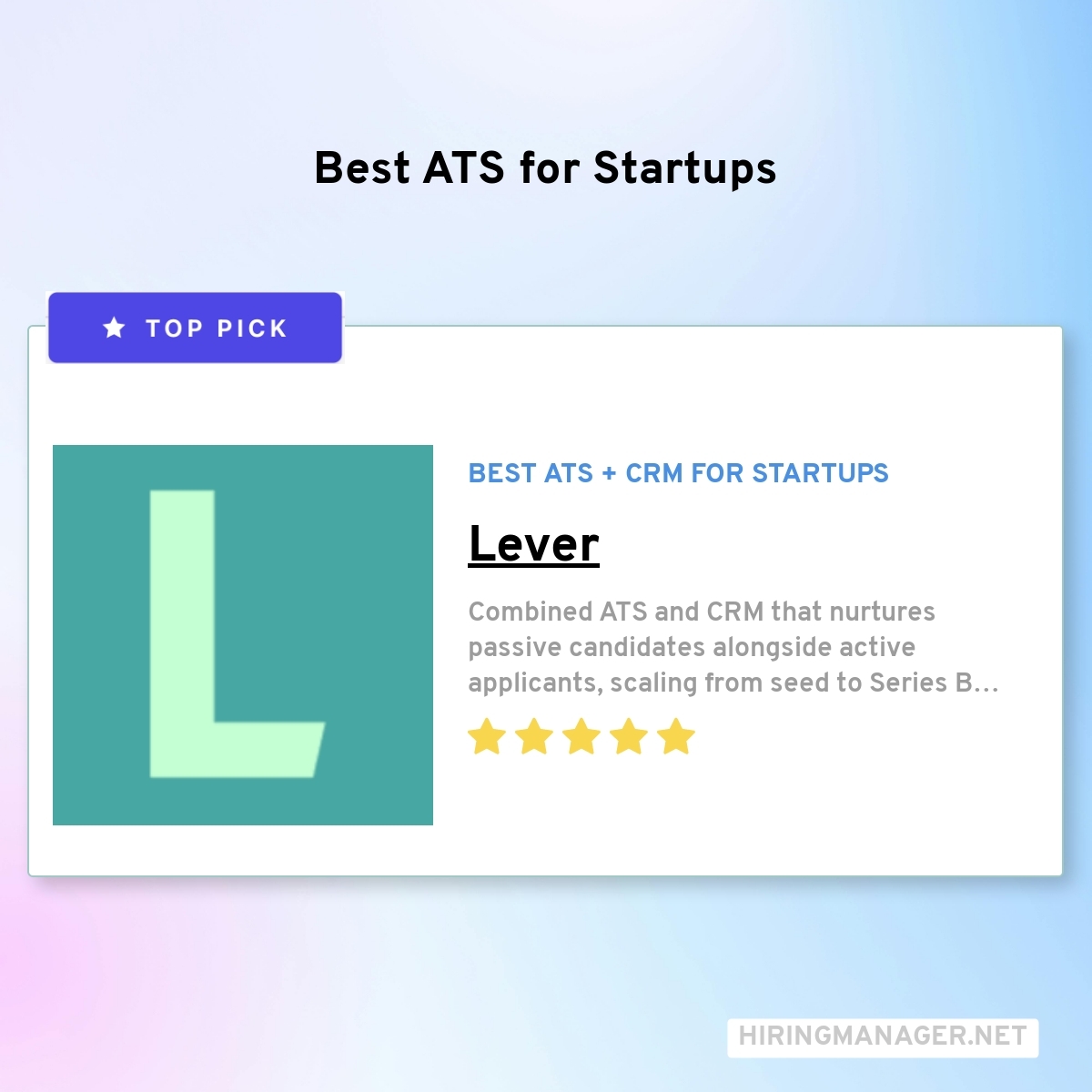 LT_hhrr's tweet image. Lever. Top startup ATS in 2026.

ATS + CRM combined. Passive + active candidates. LinkedIn + Slack + Google integrations.

Full comparison → hiringmanager.net/best-ats-for-s…

#Lever #Recruiting #ATS #StartupHR