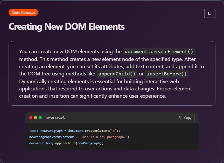 techielearnapp's tweet image. ✨ Creating New DOM Elements (JavaScript)

#JavaScript #WebDev #Frontend #JS #100DaysOfCode #DevLife