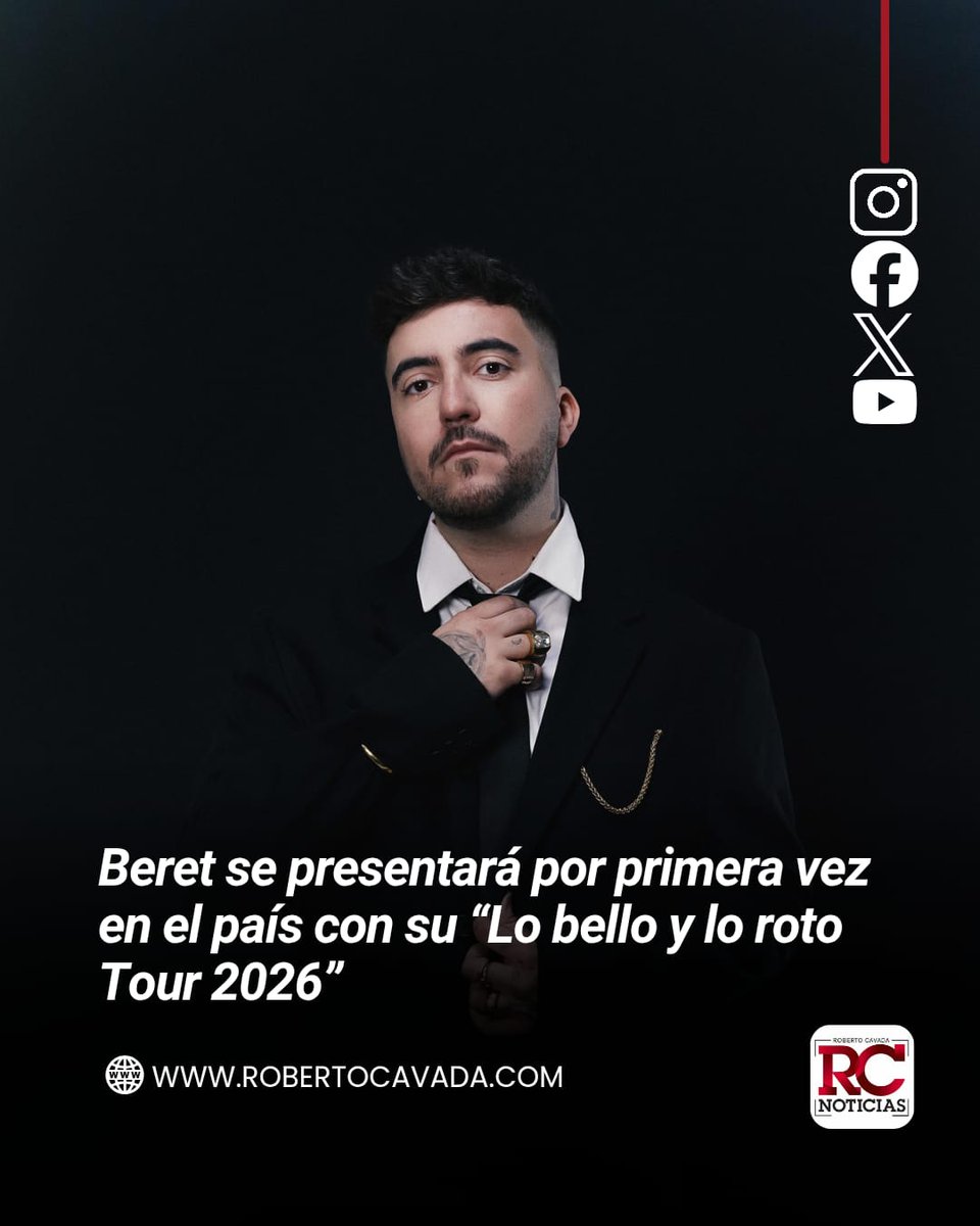 rcavada's tweet image. Beret se presentará por primera vez en el país con su “Lo bello y lo roto Tour 2026”

robertocavada.com/beret-se-prese…

#RCNoticias #RobertoCavada #Beret