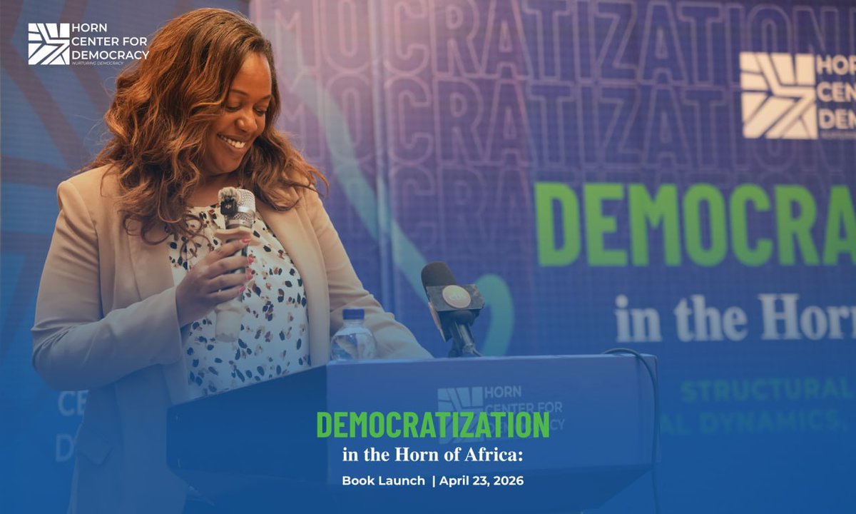 HC4Democracy's tweet image. Concluded the book launch on Apr. 23, 2026, with presentation of HCD’s Strategic Plan by @Yemikebede outlining a vision for inclusive, home-grown democratic governance &amp;amp; citizen engagement in #HoA. HCD's board @SarahGuebreyes called for stronger partnerships &amp;amp; collective action.