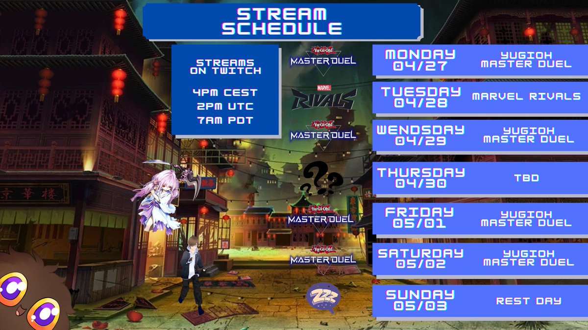 SophringVt's tweet image. Here's this week's Schedule! We are back with day one Zero points Replay day to compensate for last times scuff! Will also be doing some Rivals PVE having a ton off fun with that!
#Vtuber #VtuberUprising #Envtuber