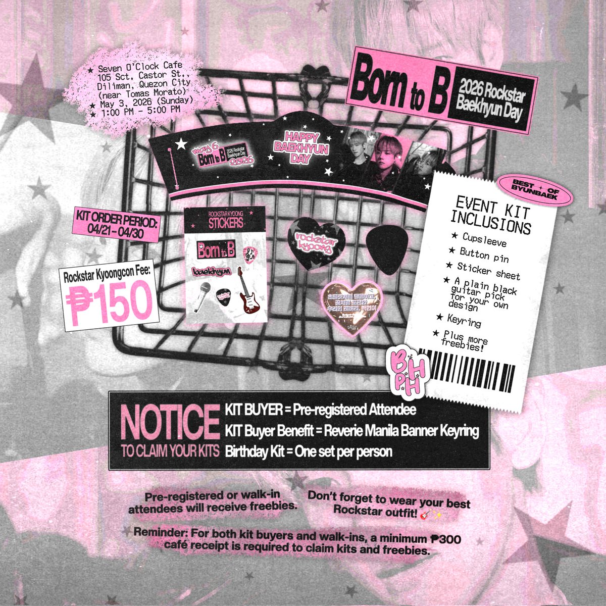 READY TO ROCK WITH KYOONG?!🖤🎸

We’re turning up for BAEKHYUN’s birthday event on 3rd May (1PM) at Seven O’Clock Cafe!🔥

Check the poster and form for more details:
bit.ly/RockstarKyoong…

#백현 #BAEKHYUN #HappyBaekhyunDay
#2026RockstarKyoongDay