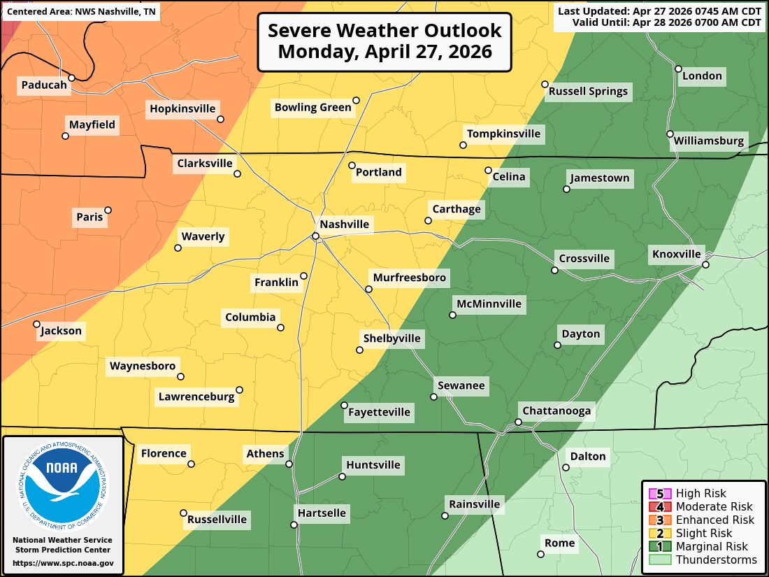 NashSevereWx's tweet photo. Have two or more ways to get warnings with you until Wednesday morning. Tonight, we expect the window for storms to open around dinner time and continue until a final line of storms exits after midnight. Additional severe storms *could* fire Tuesday night also. Damaging straight-line winds are the biggest threat tonight, followed by large hail and tornadoes. We'll be following this throughout the day.