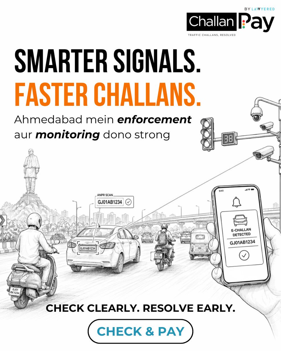 Ahmedabad mein signals smarter ho rahe hain.
Aur challan detection bhi faster.

Jab monitoring aur enforcement dono strong hote hain,
toh better hai apna challan status time par check karte rehna.

Check clearly. Resolve early.
👉 challanpay.in

#Ahmedabad #BeRoadSmart