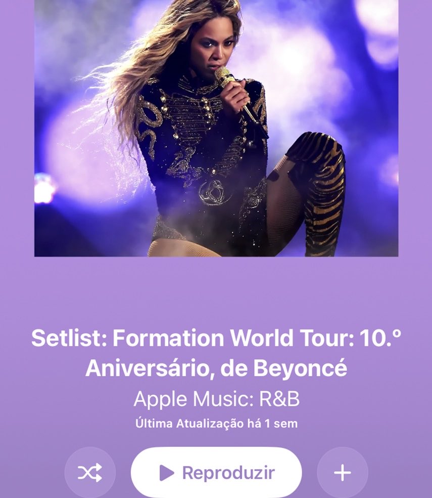 A Apple Music lançou uma playlist especial em comemoração aos 10 anos da “Formation World Tour” e a capa veio toda em roxo! 💜