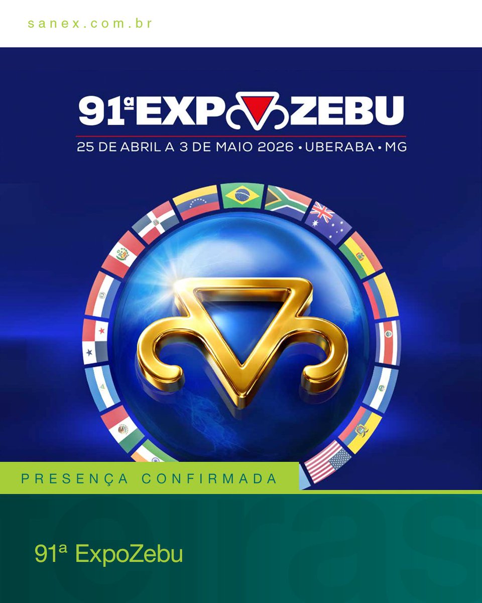 sanex_ltda's tweet photo. Estamos na 91ª ExpoZebu (25/04 a 03/05) em Uberaba-MG. Reconhecida como a maior feira de pecuária zebuína do mundo, reúne criadores, técnicos e empresas do país e do exterior, promovendo negócios, melhoramento genético, inovação e troca de conhecimento em toda a cadeia produtiva. https://t.co/szcOldaBB4