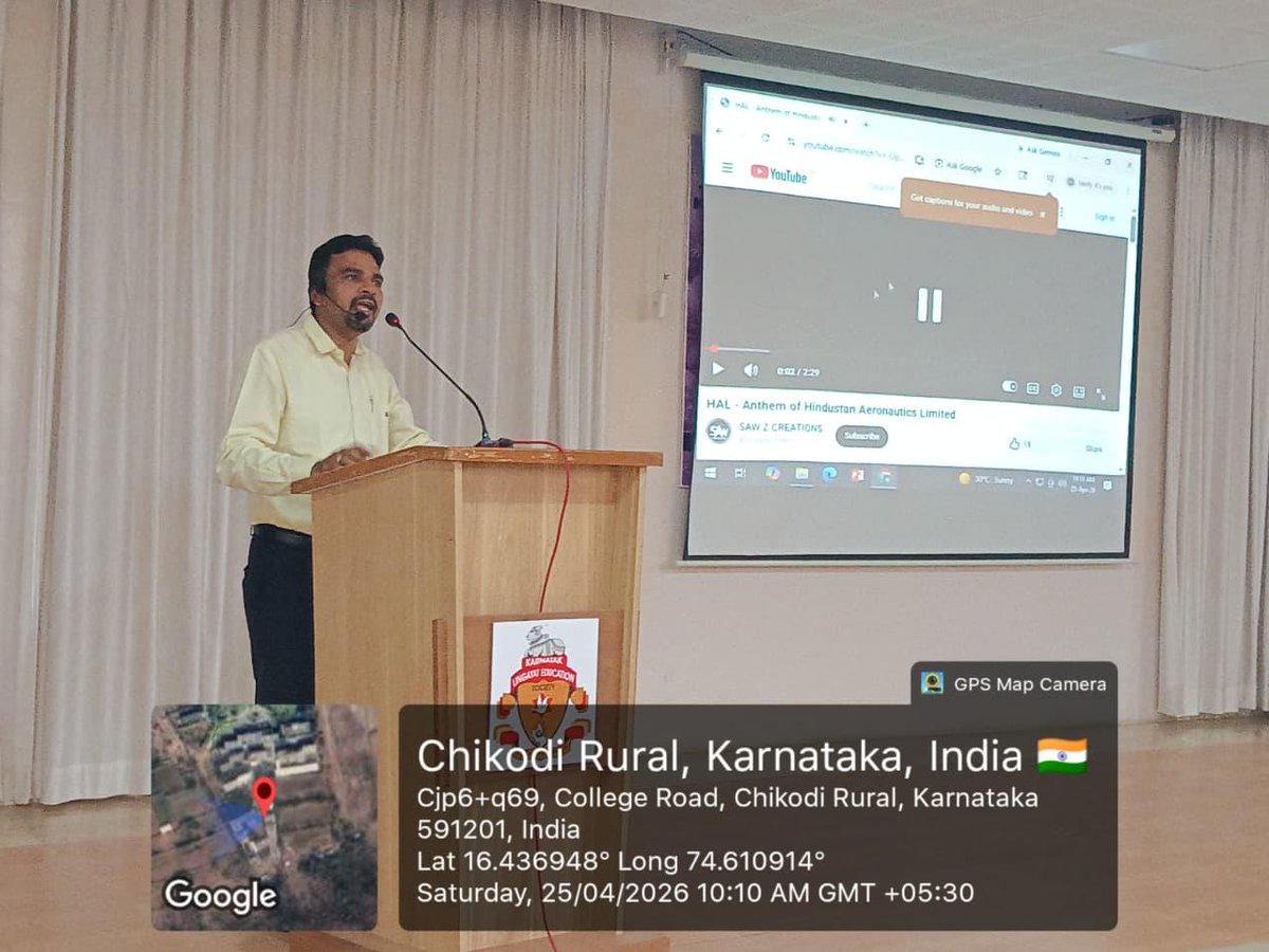 KlecetMedia's tweet photo. Technical talk on “Role of Young Engineers in an Aerospace Product Design and Development” by Dr. Madeva Nagaral, Manager (Design), Aircraft Research and Design Centre, HAL, Bangalore organized by Department of Mechanical Engineering KLECET, Chikodi on April 25, 2026. https://t.co/t7ubsERI5h