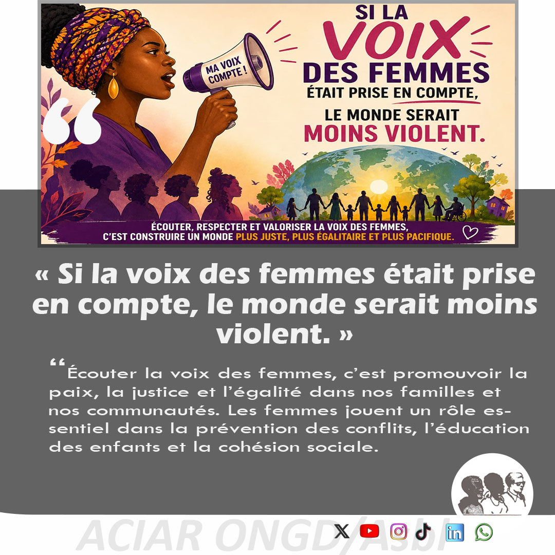 ACIARasbl's tweet photo. Si la voix des femmes était prise en compte, le monde serait moins violent https://t.co/E2me1ljiuy