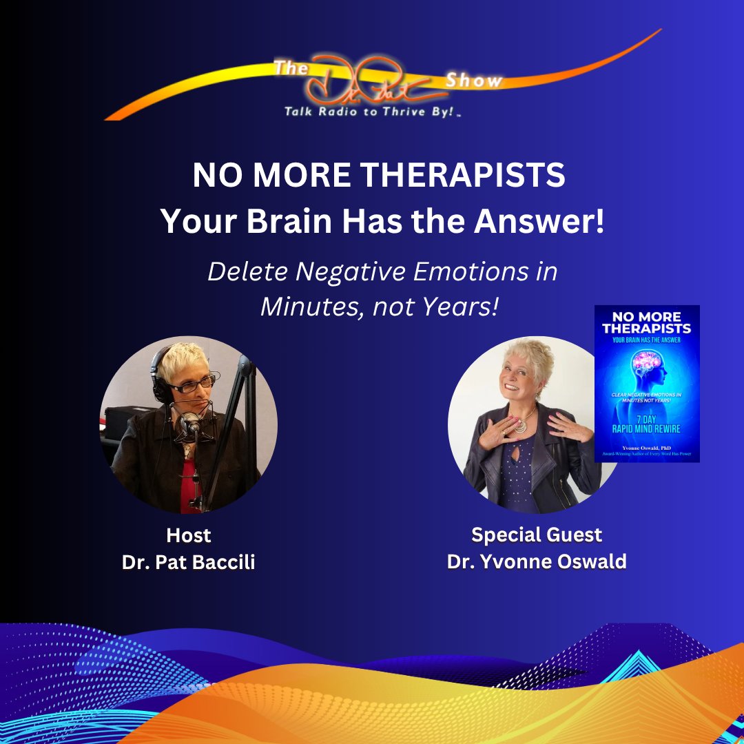 TheDrPatShow's tweet image. Wednesday 4/29 at 11am PT join Dr. Pat &amp;amp; Dr. Yvonne Oswald with her #newbook, No More Therapists: Your Brain Has the Answer.  ow.ly/lW8G50YKKag  Grab this episode's #giveaway from #traumainformed #coach &amp;amp; #nervoussystemspecialist #DrYvonne #NoMoreTherapists