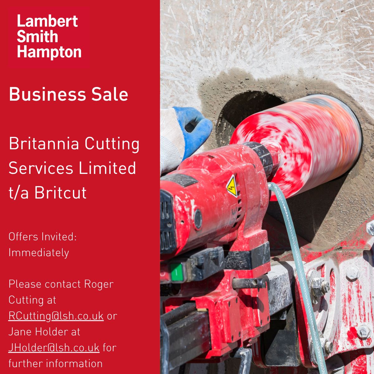 LSHAssetsales's tweet image. #businesssale Britannia Cutting Services Limited t/a Britcut - tinyurl.com/bdfvk32t #forsale #diamonddrilling #demolition #demolitionbusiness #southeastbased