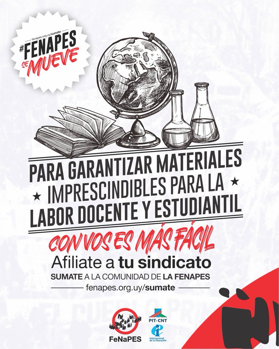 FenapesUruguay's tweet photo. 📢FENAPES SE MUEVE 
Para garantizar los materiales de estudio.

✊Detrás de cada conquista docente está el colectivo organizado.

💪Con vos es más fácil.
🗣️Con voz es más fácil.

Afíliate a tu sindicato.
👉 https://t.co/9dZP6i1iDr

#FenapesSeMueve https://t.co/xdGYji8Mks