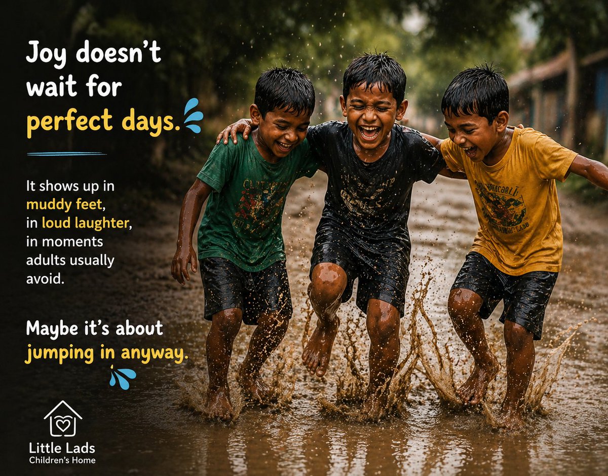 LittleladsHome's tweet image. Joy doesn’t wait for perfect days.

 It shows up in muddy feet, loud laughter, and moments we usually avoid.

Maybe happiness is just  jumping in anyway.

#childcare #NGOIndia #supportchildren