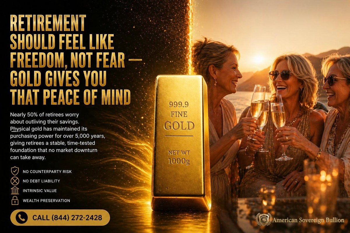 sovereign61763's tweet image. Nearly Half of Retirees Fear Running Out of Money. Physical Gold Changes That Math.

While inflation erodes paper assets, gold stands firm. Give your future the protection it's earned.

#asb #retirementplanning #goldira #gold #americansovereignbullion