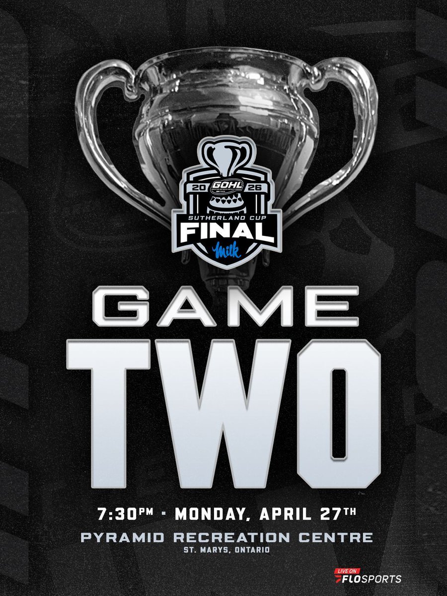 GOHLHockey's tweet photo. Game 2 tonight in St. Marys! Cambridge rolls into Stonetown with a 1-0 series lead

📱 Mobile App Updates | GOHL App
📷 Watch Live | @FloHockey

#GOHL | #SutherlandCup | @milkupontario https://t.co/bcs2afCJav