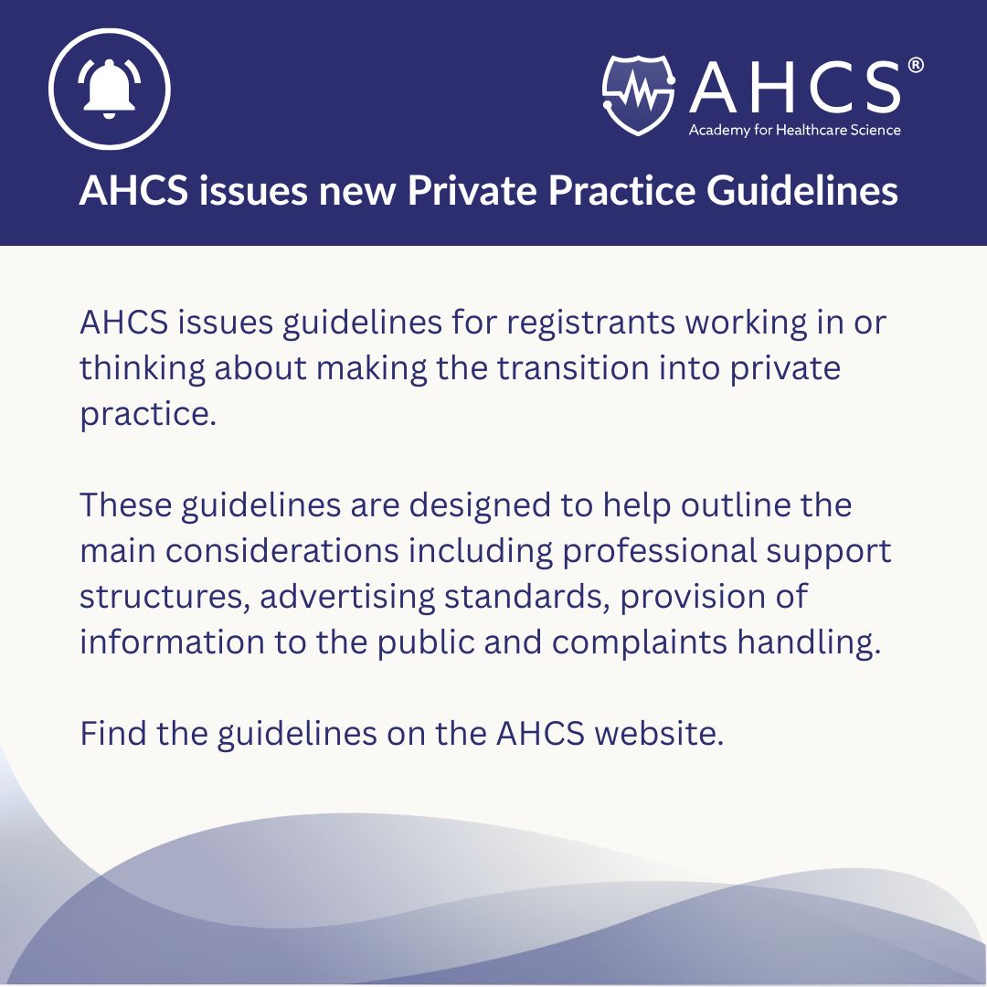 ahcsuk's tweet image. AHCS issues guidelines for registrants working in or thinking about making the transition into private practice. 

Read the guidelines below and on our website:

buff.ly/fIZ91ED 

#AHCS #Registration #HealthcareScience