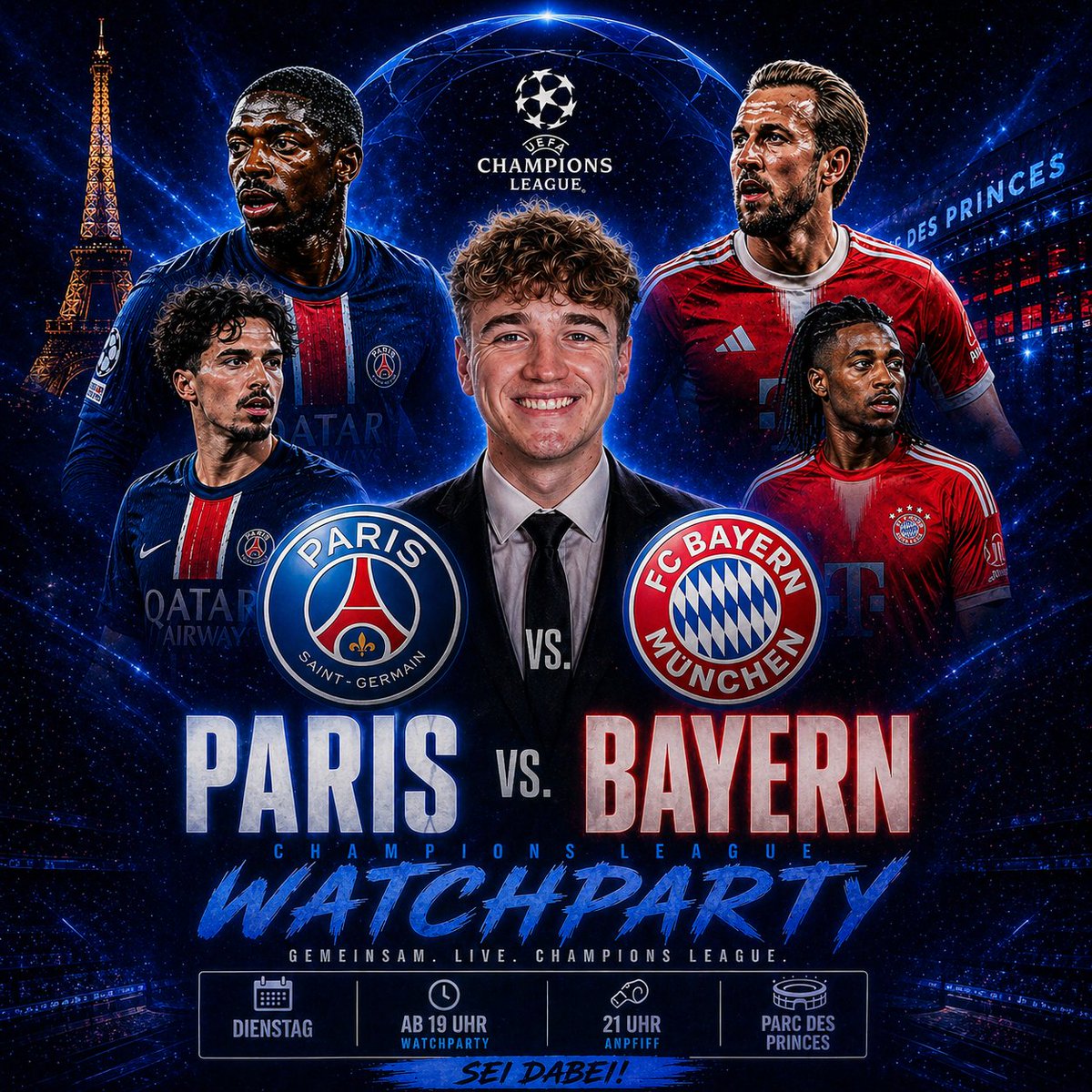 LiHa2004's tweet photo. 🔴 PARIS vs BAYERN 🔵
Champions League Halbfinale – ALLES auf dem Spiel! 🏆🔥
Ich bin LIVE mit Watchparty ab 19 Uhr – Anpfiff 21 Uhr!
➡️ Komm rein &amp; erlebe das Spiel mit uns:
 https://t.co/4rau1mh4TK

Das wird ein KRANKER Abend. Sei dabei! 🚨🔥 https://t.co/XTvigyluyE