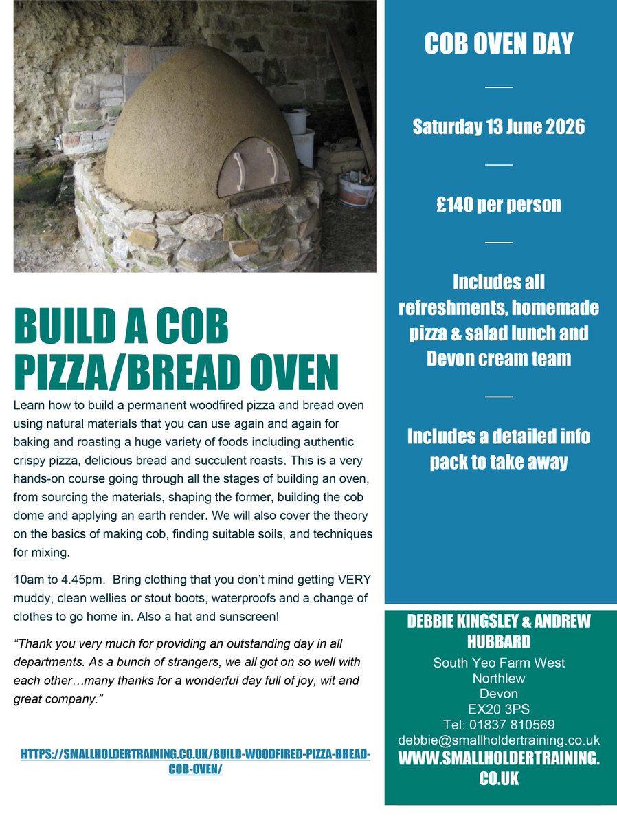 SmallholdersUK's tweet photo. Always  fancied coming to do a course and want something really fun and hands  on? Come and play mud pies and learn how to build your very own cob  pizza/bread oven. Saturday 13 June.  https://t.co/gUhZ1TSQI3 https://t.co/u2D46MDAxn