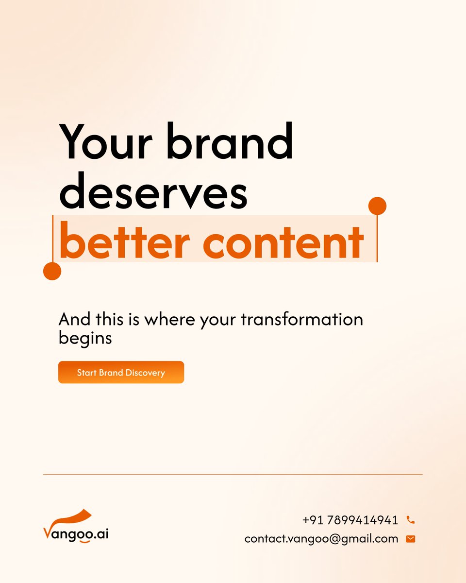 Vangooai's tweet image. The transformation starts with one click. Are you ready to see what your brand is truly capable of?  
Start your journey today. 

WhatsApp/Call: +91 7899414941
 Email: contact.vangoo@gmail.com  

Website: Vangoo.ai  

#VangooAI #ContentCreation #BrandTransformation