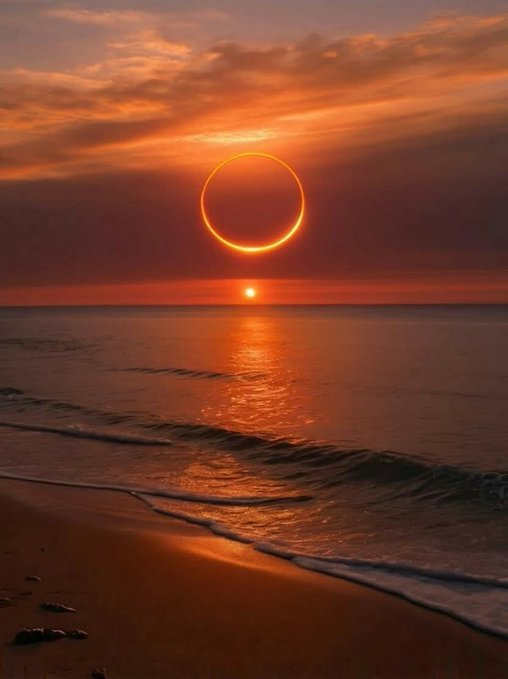 Anitawxy's tweet image. When the sky turns into art and the ocean holds the reflection of a rare moment 🌅✨
A perfect alignment, a quiet reminder of how magical this world can be.#SolarEclipse #SunsetVibes #OceanView #NatureMagic #SkyLovers #RareMoments