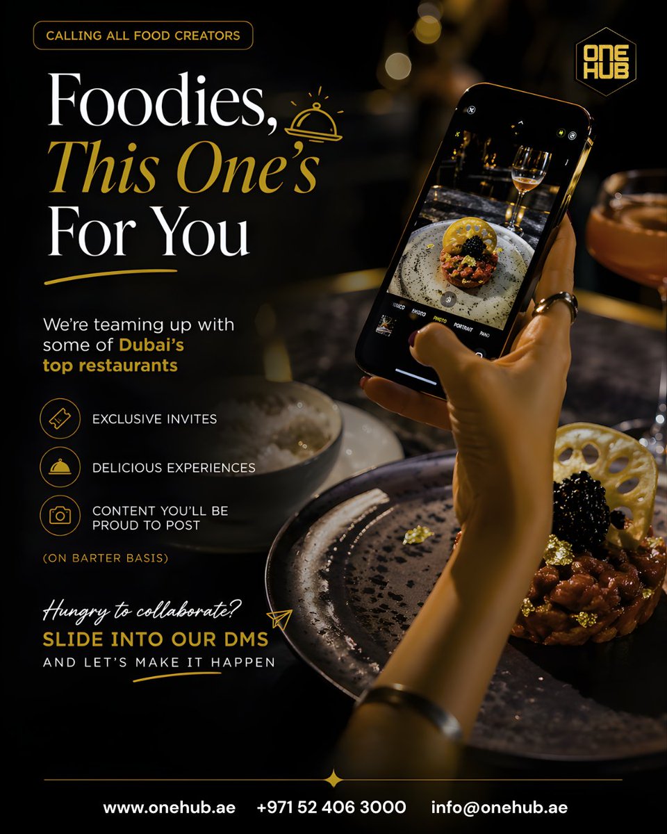 Onehub_ae's tweet photo. Food creators, where you at? 🍽️🔥

We’re partnering with some of Dubai’s top spots and looking for influencers who know how to turn good food into great content.

Ready to barter? DM us to get started.
🌐 https://t.co/huSc8evkd8
📞 +971 52 406 3000
📩 info@onehub.ae https://t.co/QPEVCr1grJ