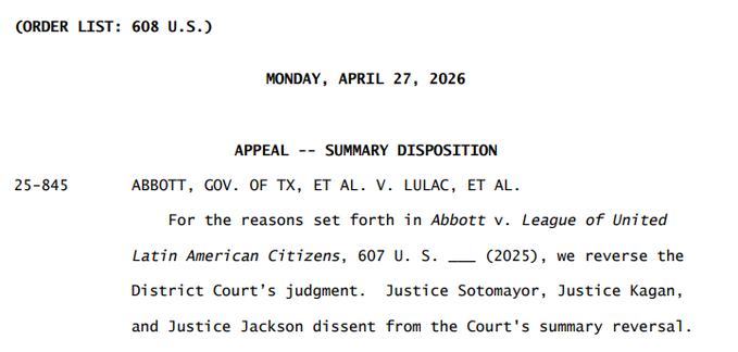 JewishWarrior13's tweet photo. 🚨BREAKING 🚨The US Supreme Court hands President Trump and the Republicans a redistricting win by striking down the lower court block on the Texas map. https://t.co/eNQ1jSmFW5