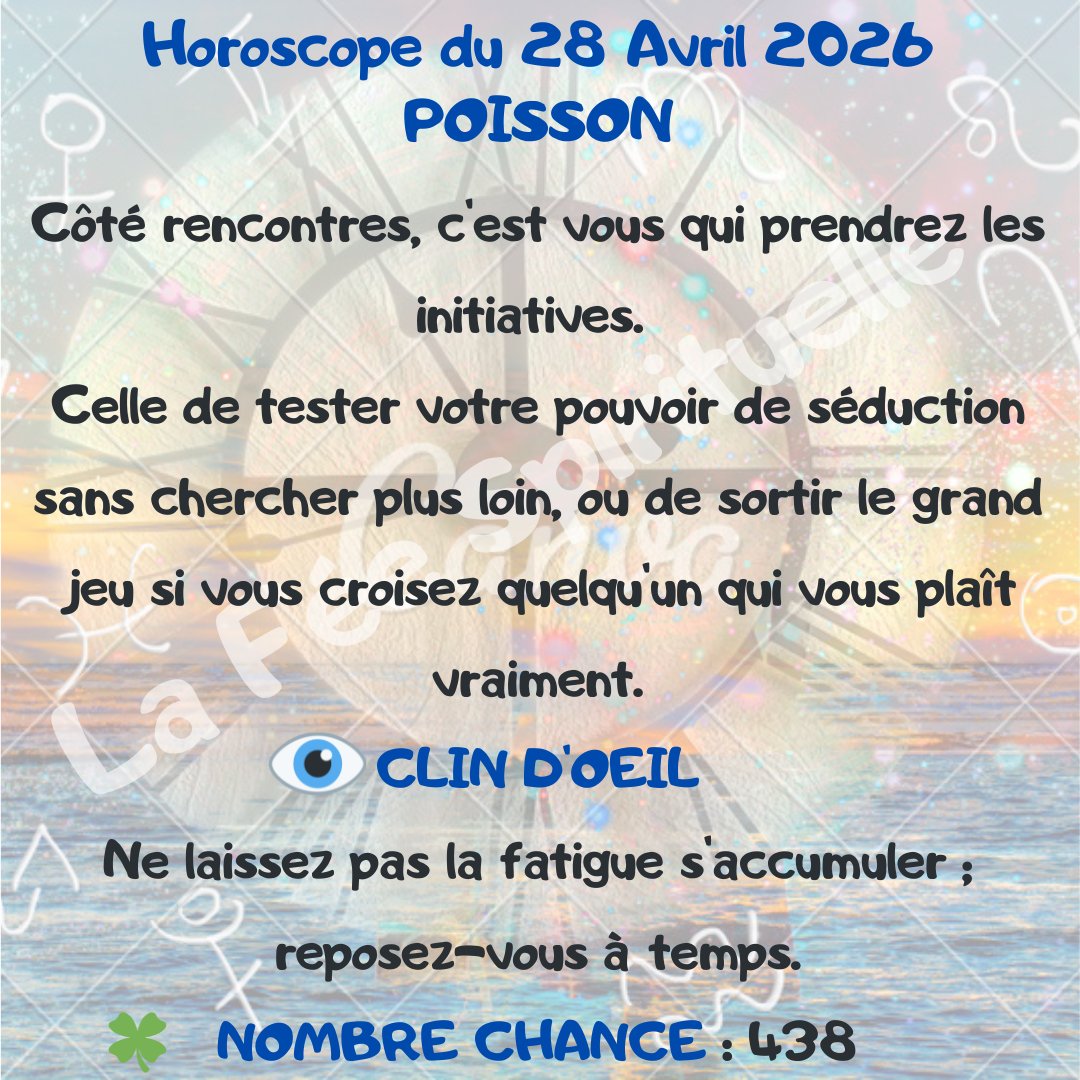 feespirituelle's tweet image. Votre horoscope pour ce mardi 28 Avril 2026.
#TAUREAU #CAPRICORNE #BALANCE #poisson
🔮 lafeespirituelle.fr🔮
