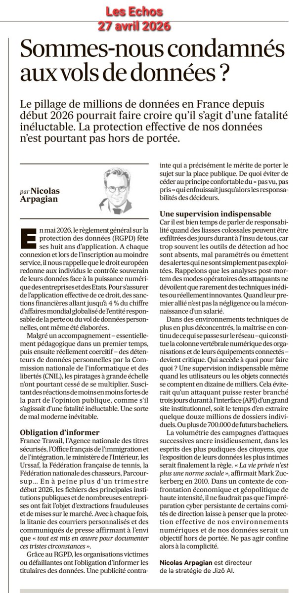 cyberguerre's tweet photo. Dans @LesEchos ma chronique du jour relative aux pillages industriels de données.
Quelles leçons face à ces campagnes de piratage ? Et quelles responsabilités ?

#cyber https://t.co/ExseBtvS3k