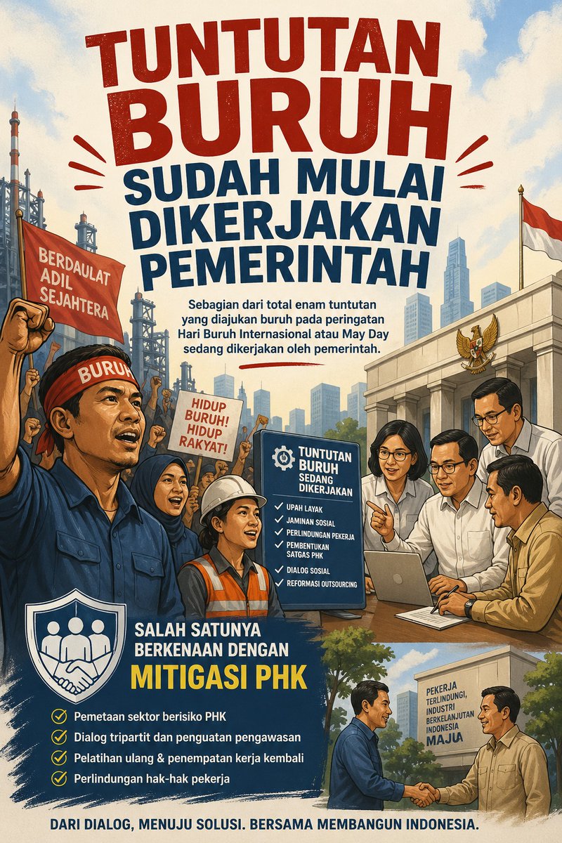 QuentinAdams224's tweet photo. Pemerintah telah menindaklanjuti tuntutan buruh dengan langkah nyata. Mari dukung upaya positif ini demi kesejahteraan dan kemajuan bersama. Kita semua mendapatkan manfaat dari kerja keras ini! https://t.co/4PMvKqtRJA