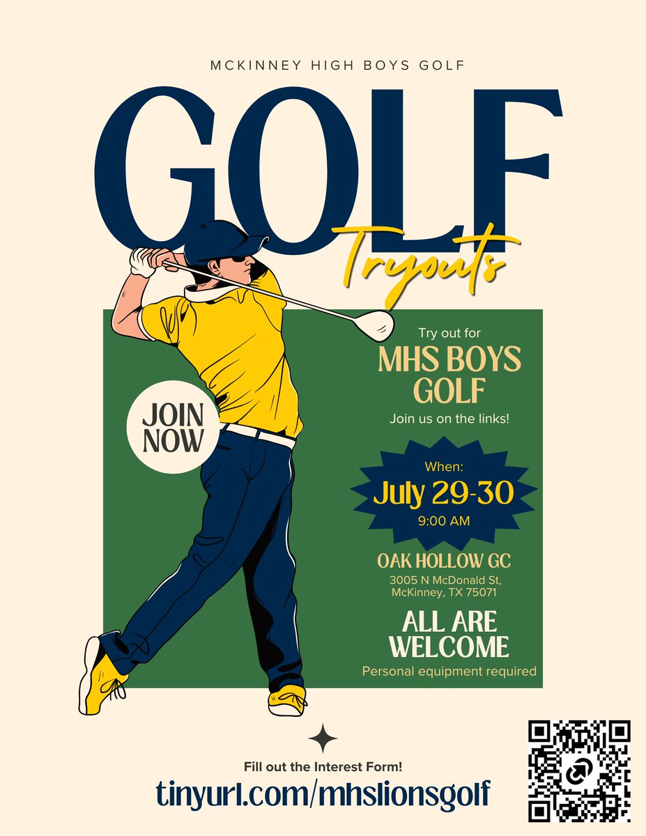 MHSLionsGolf's tweet photo. Interested in joining the #LionsontheLinks next year? Fill out our interest form ahead of tryouts in July! 

➡️ https://t.co/b5T7ttaSj6 https://t.co/gPTYC2cbGB