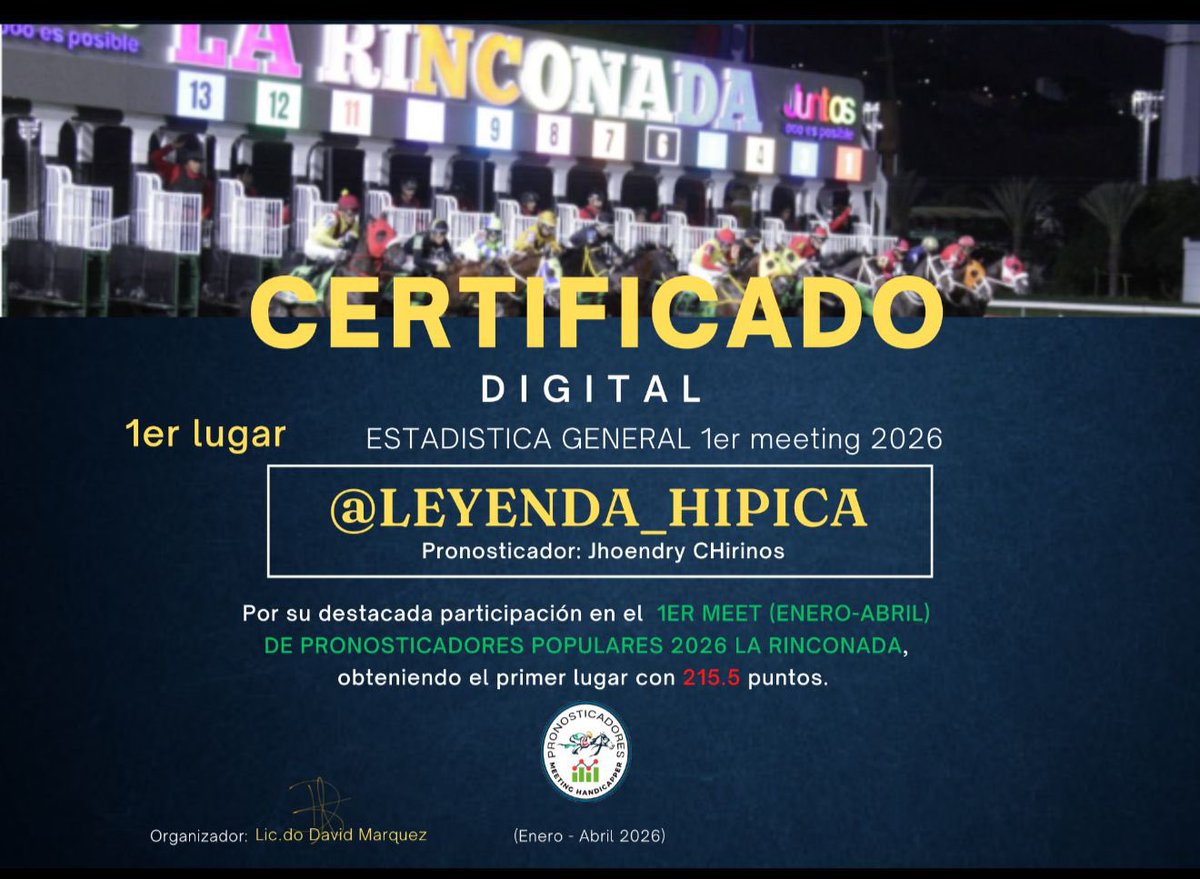 leyenda_hipica's tweet photo. #Hipismo

Gracias a cada uno de mis seguidores por su apoyo constante, por confiar en mi criterio y por ser parte de este camino en el hipismo. Este logro también es de ustedes.

Un agradecimiento especial a @dmarquez57 organizador del 1er Meeting de Handicappers por la invitación y por crear este espacio que impulsa el talento y la pasión por nuestro deporte.

Seguimos firmes, trabajando con disciplina y compromiso. Esto apenas comienza. 🏇🔥