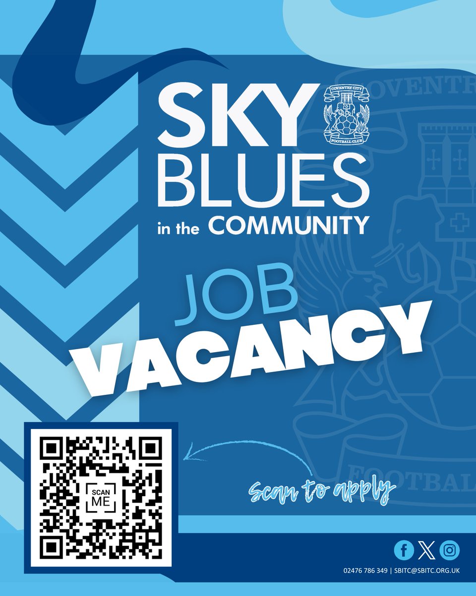 SBitC_CCFC's tweet image. VACANCY | We're searching for a Health and Wellbeing Coordinator to join our team 🔎😃 Could this be you⁉️

➡️ For more details and how to apply:
🔗 sbitc.org.uk/index.php/abou…
🚫 Deadline for applications: SUN 24 MAY

@Coventry_City #PUSB
#MakingADifference